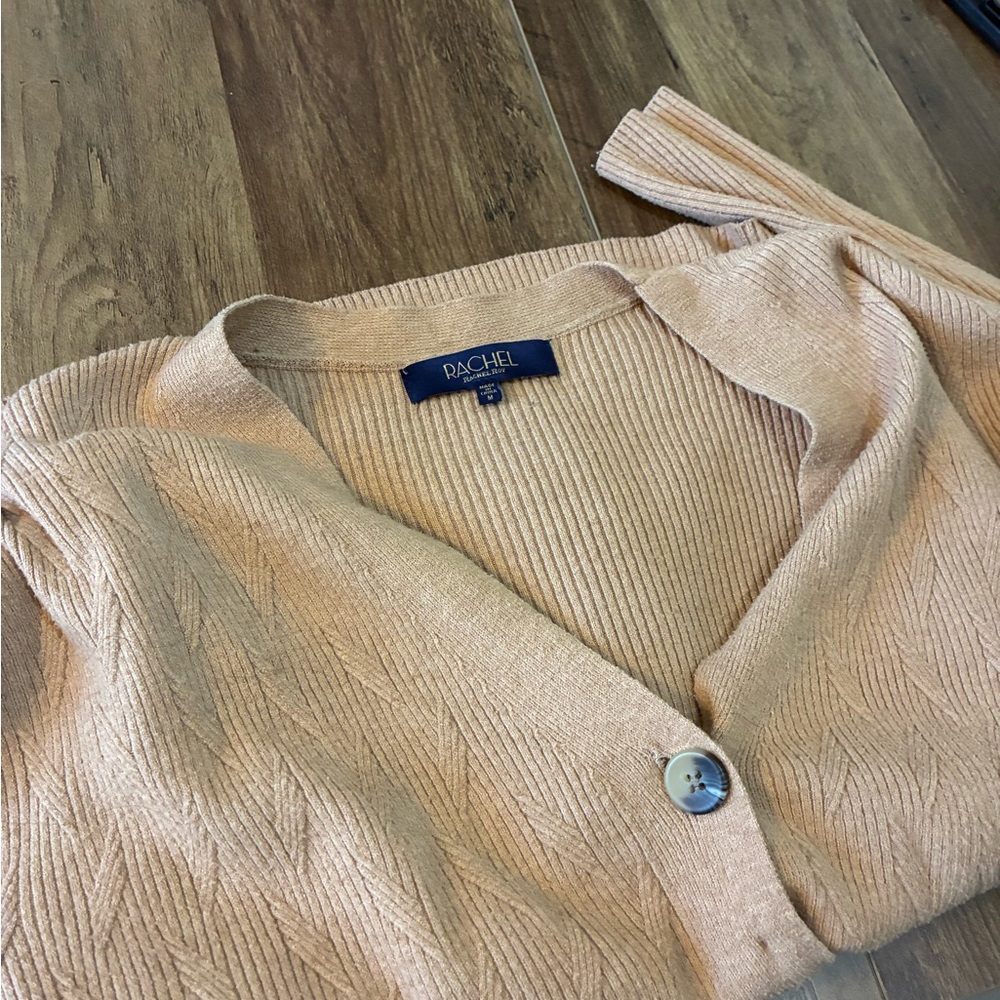 RACHEL Rachel Roy Camel-Tone Textured V-Neck Button Cardigan - Picture 4 of 5